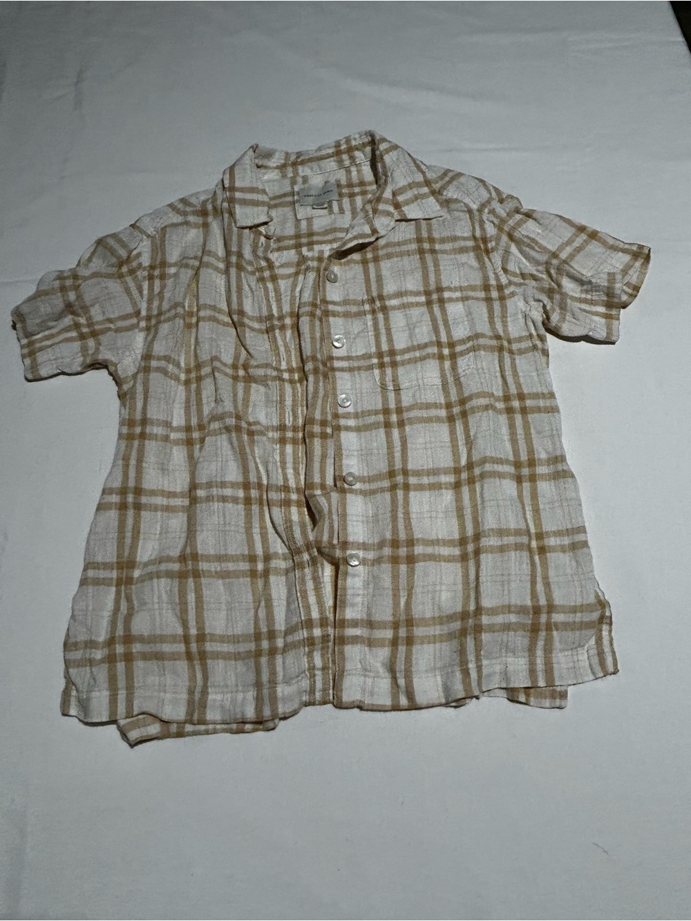 Teen Plaid button American Eagle Outfitters Cream & Tan Plaid